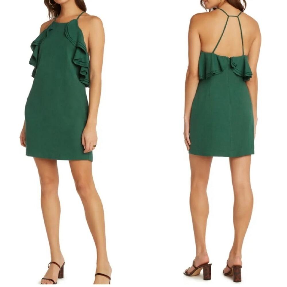NWOT WILLOW Ojai Mini Dress Hunter Green Linen Blend Cocktail Dressy SZ Medium
